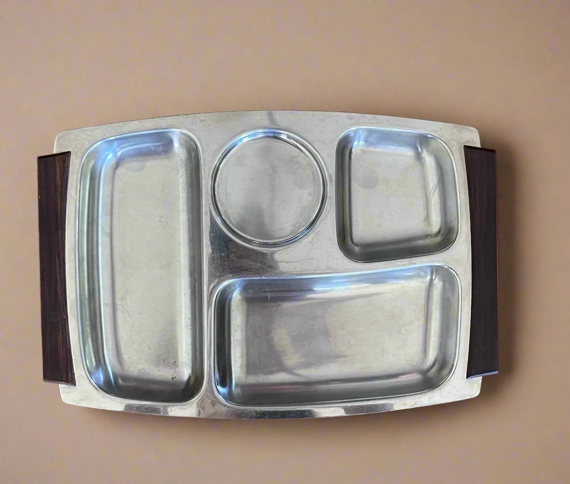 1970s Stainless Steel and Rosewood Tray - Made in Japan