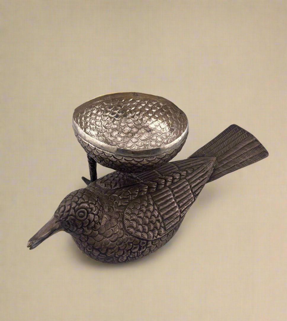 Antique Sterling Silver Small Bird Container