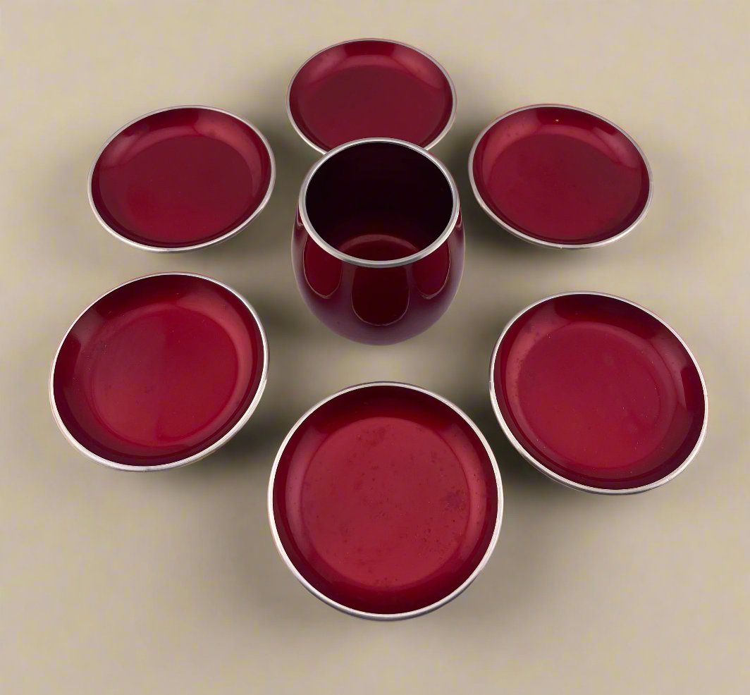 1960’s Vintage Emalox Norway Red Snack Set