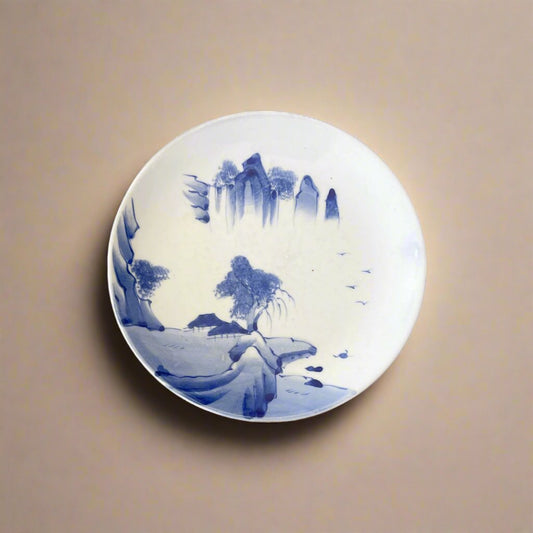 Antique Blue & White Japanese Landscape Plate