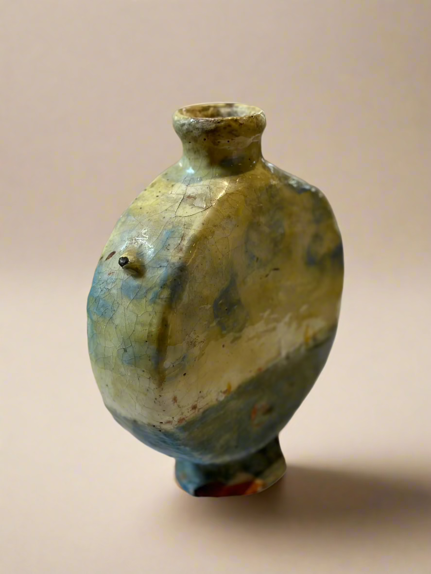 Glazed Ceramic Flask Vase with Boats