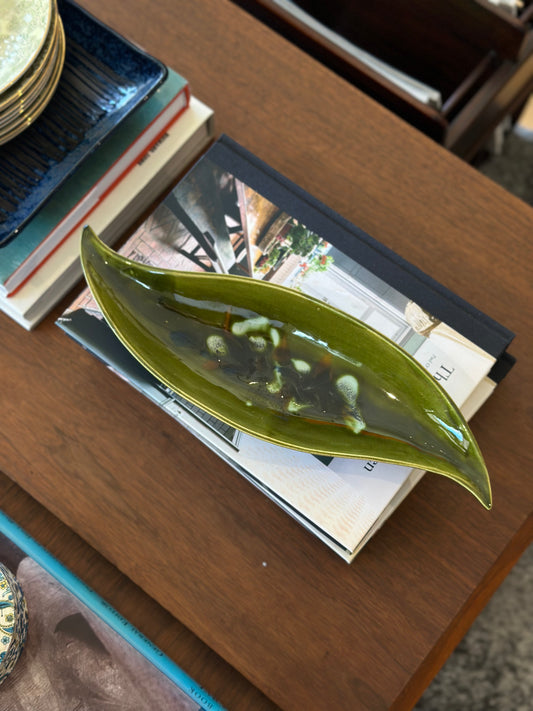 Vintage Ceramic Green Leaf Dish