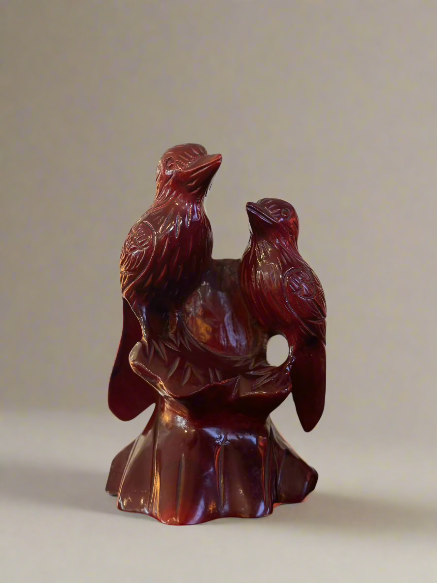 Antique Red Resign 2 Bird Candle Holder