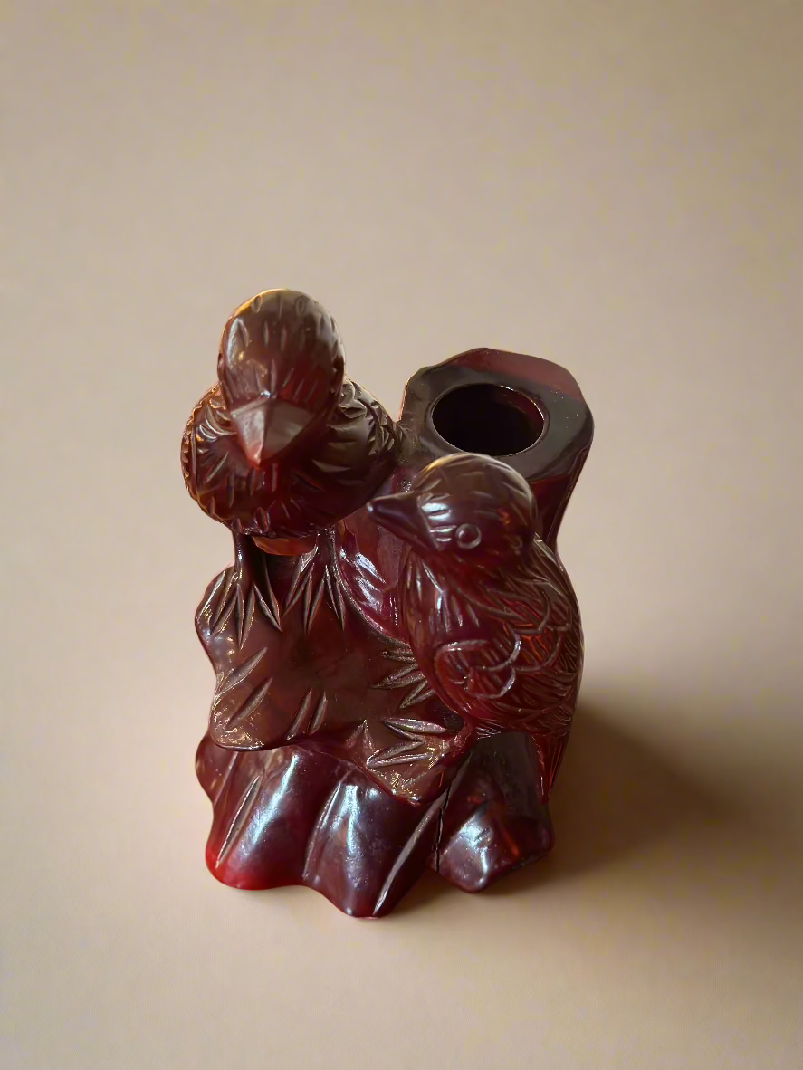 Antique Red Resign 2 Bird Candle Holder