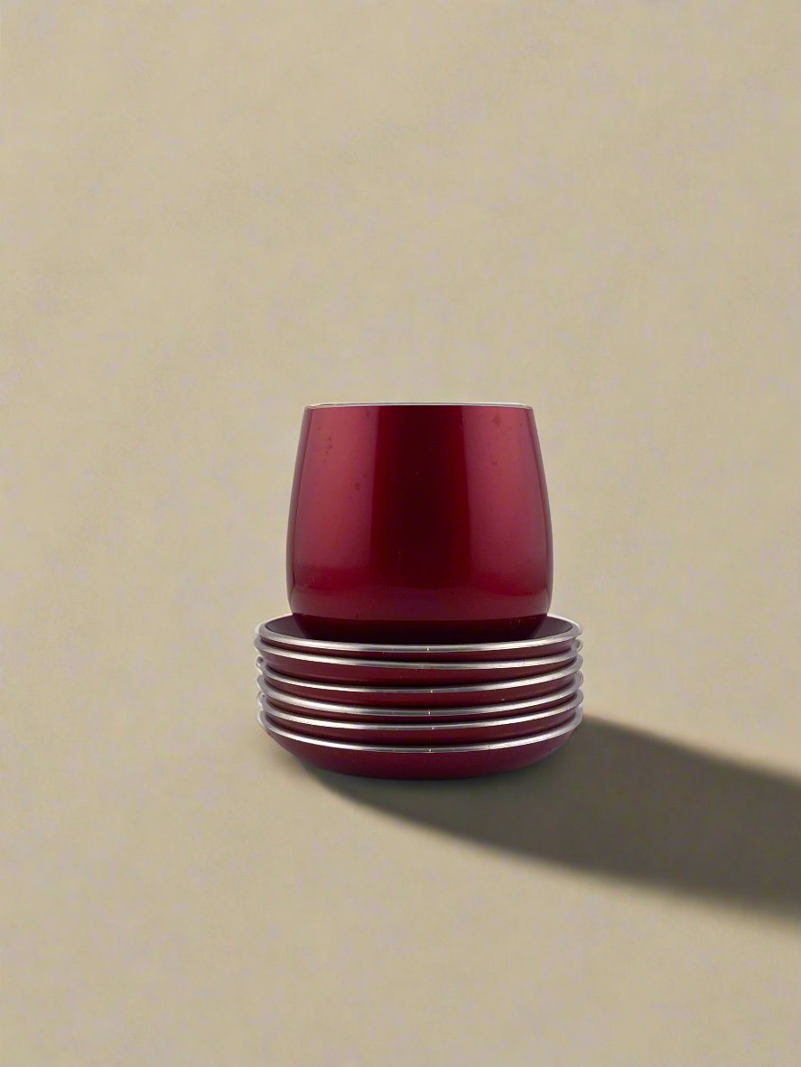 1960’s Vintage Emalox Norway Red Snack Set